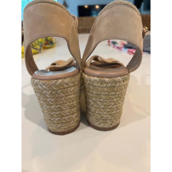 Stuart Weitzman Beige Suede Espadrille Wedge Sandals With Ankle Strap & Braided - Picture 6 of 10